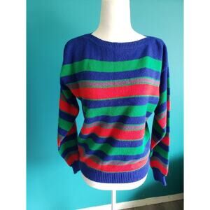 Women's Vintage Size Medium Rainbow Striped Acrylic Sweater 80s 90s crewneck